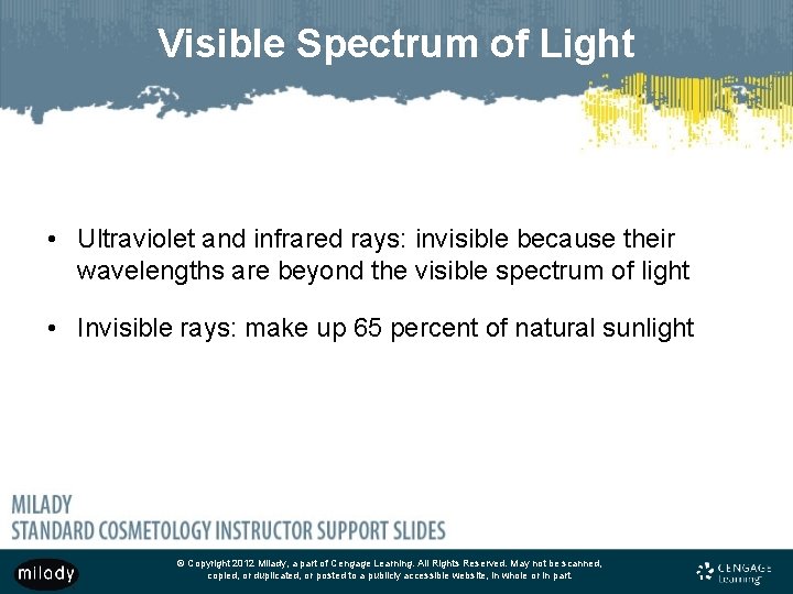 Visible Spectrum of Light • Ultraviolet and infrared rays: invisible because their wavelengths are