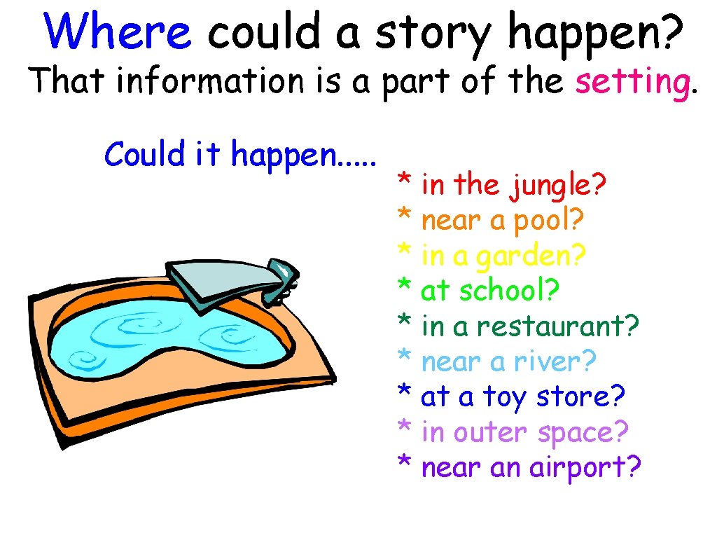 Where could a story happen? That information is a part of the setting. Could