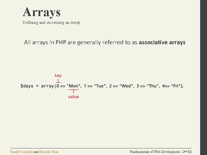 Arrays Defining and Accessing an Array All arrays in PHP are generally referred to