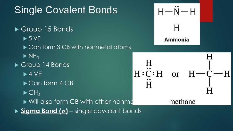 Single Covalent Bonds  Single Covalent Bonds