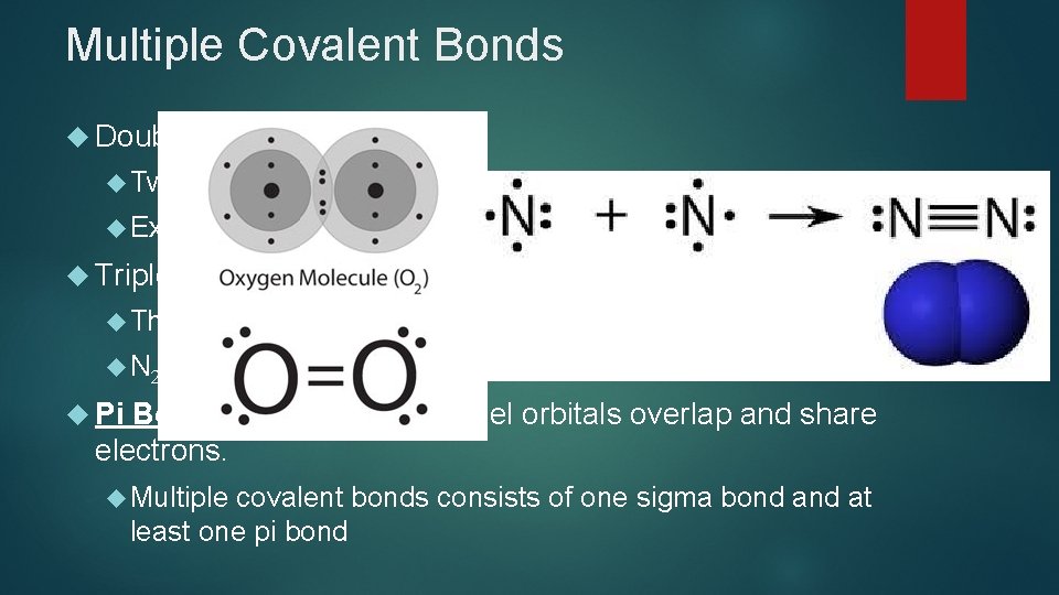 Multiple Covalent Bonds Double Two Ex: Triple Bonds: pairs of electrons are shared between Multiple Covalent Bonds Double Two Ex: Triple Bonds: pairs of electrons are shared between