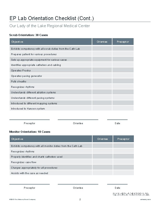 EP Lab Orientation Checklist (Cont. ) Our Lady of the Lake Regional Medical Center