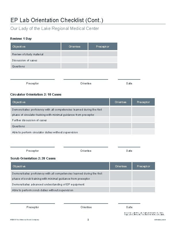 EP Lab Orientation Checklist (Cont. ) Our Lady of the Lake Regional Medical Center