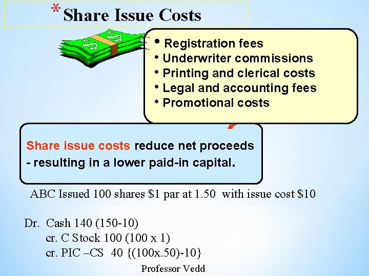 * Share Issue Costs • Registration fees • Underwriter commissions • Printing and clerical