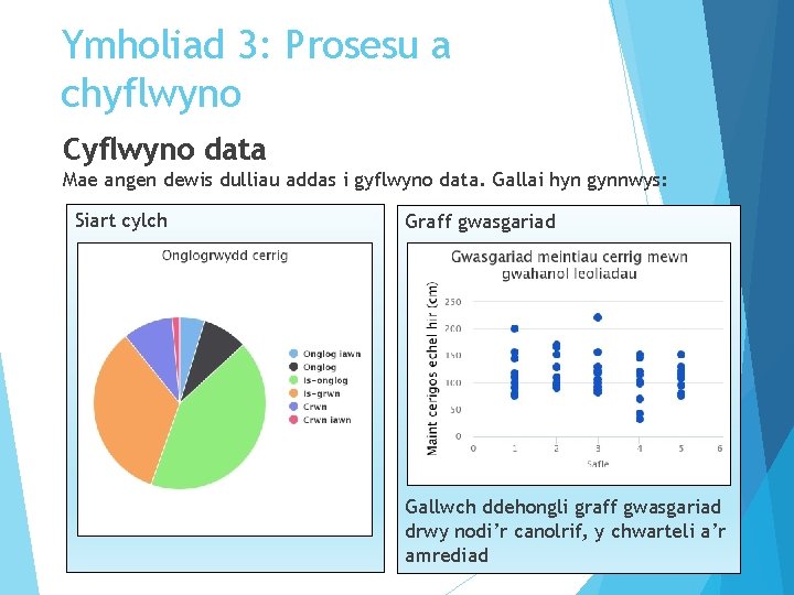 Ymholiad 3: Prosesu a chyflwyno Cyflwyno data Mae angen dewis dulliau addas i gyflwyno