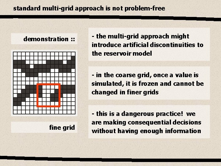 standard multi-grid approach is not problem-free demonstration : : - the multi-grid approach might