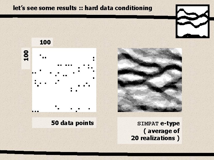 let’s see some results : : hard data conditioning 100 50 data points SIMPAT