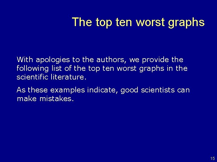 The top ten worst graphs With apologies to the authors, we provide the following