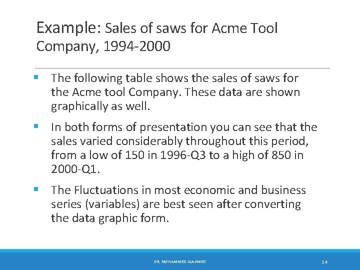 Example: Sales of saws for Acme Tool Company, 1994 -2000 § The following table
