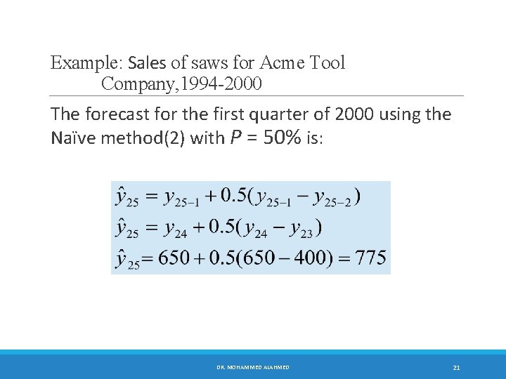 Example: Sales of saws for Acme Tool Company, 1994 -2000 The forecast for the