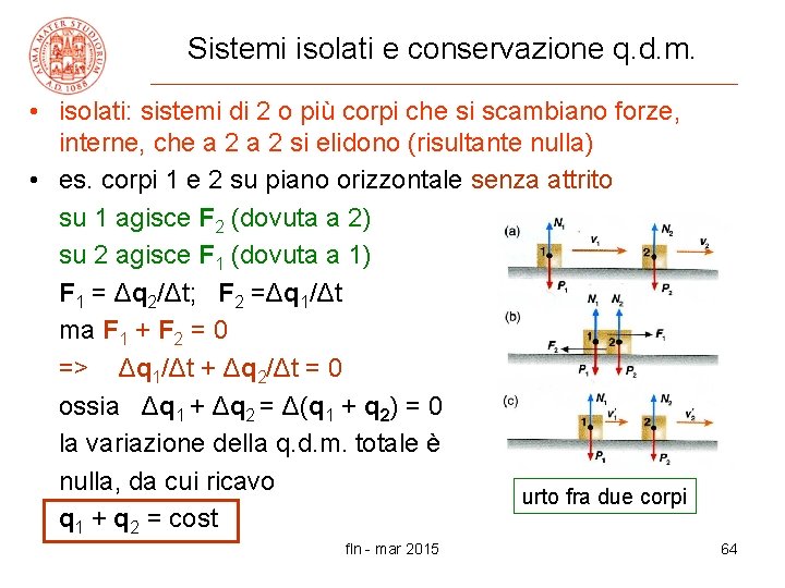 Sistemi isolati e conservazione q. d. m. • isolati: sistemi di 2 o più