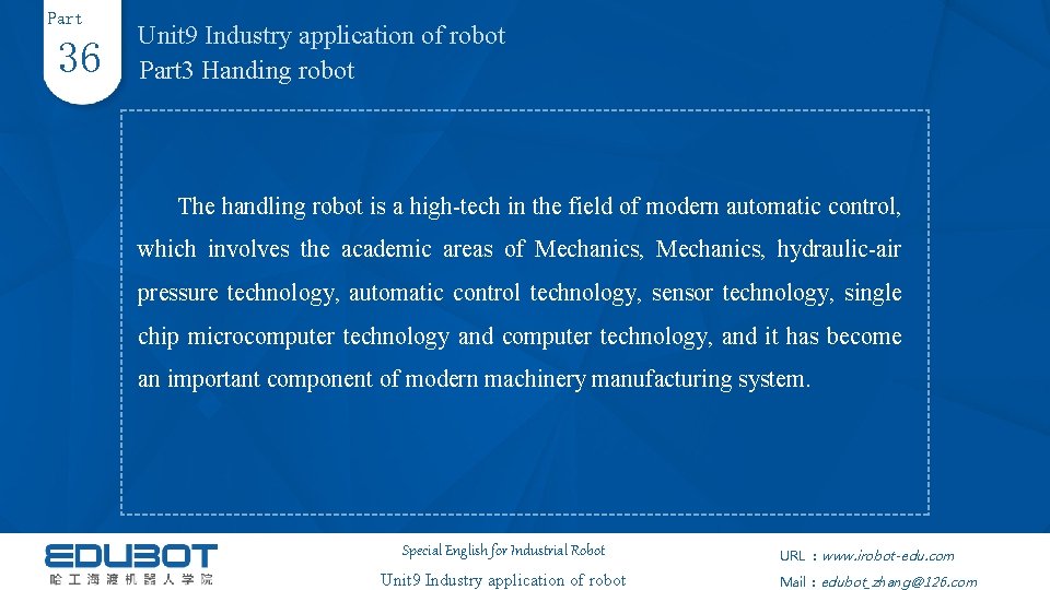 Part 36 Unit 9 Industry application of robot Part 3 Handing robot The handling