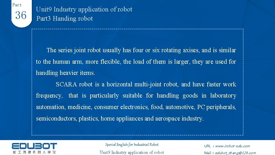 Part 36 Unit 9 Industry application of robot Part 3 Handing robot The series