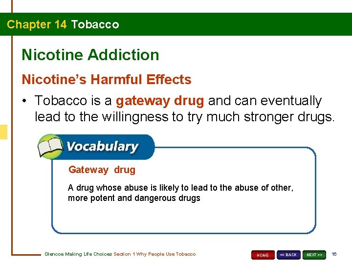 Chapter 14 Tobacco Nicotine Addiction Nicotine’s Harmful Effects • Tobacco is a gateway drug