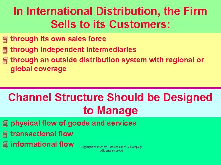 In International Distribution, the Firm Sells to its Customers: 4 through its own sales