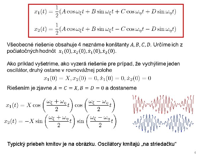 Typický priebeh kmitov je na obrázku. Oscilátory kmitajú „na striedačku“ 4 