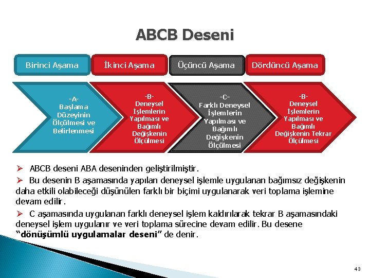 ABCB Deseni Birinci Aşama -ABaşlama Düzeyinin Ölçülmesi ve Belirlenmesi İkinci Aşama -BDeneysel İşlemlerin Yapılması