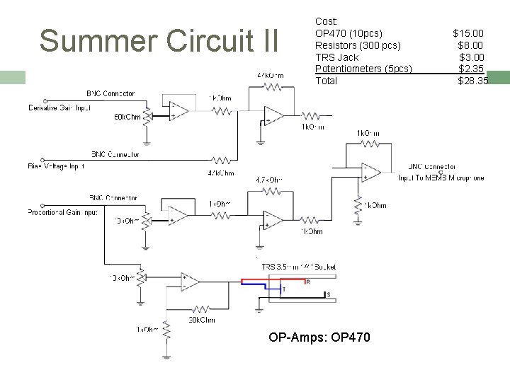 Summer Circuit II Cost: OP 470 (10 pcs) Resistors (300 pcs) TRS Jack Potentiometers