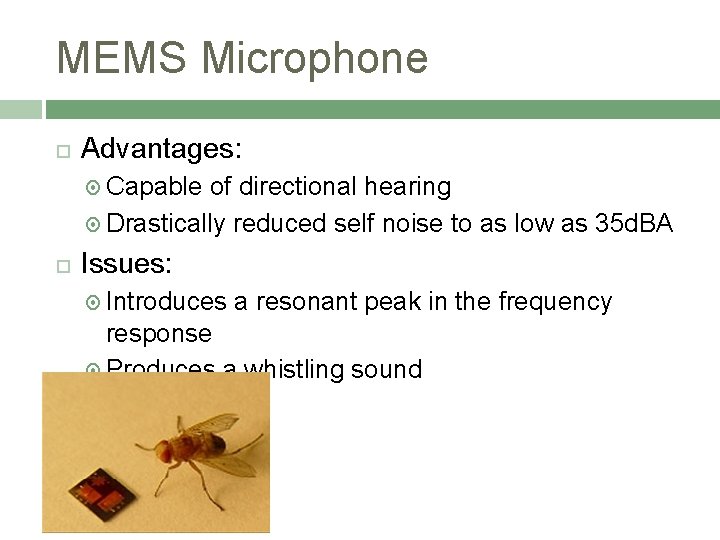 MEMS Microphone Advantages: Capable of directional hearing Drastically reduced self noise to as low