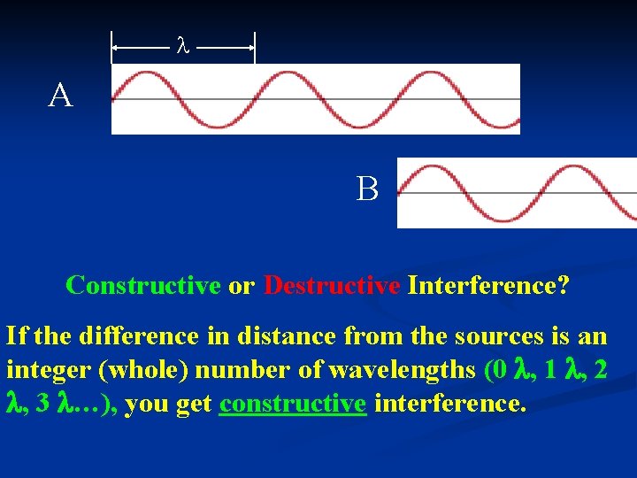 A B Constructive or Destructive Interference? If the difference in distance from the A B Constructive or Destructive Interference? If the difference in distance from the