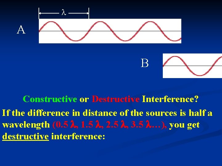 A B Constructive or Destructive Interference? If the difference in distance of the A B Constructive or Destructive Interference? If the difference in distance of the