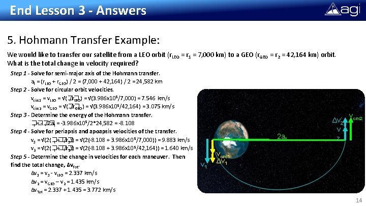 End Lesson 3 - Answers 5. Hohmann Transfer Example: We would like to transfer