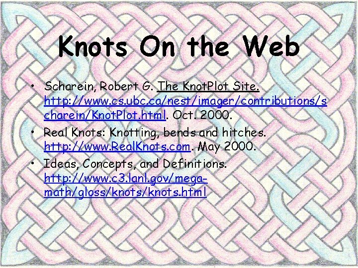 Knots On the Web • Scharein, Robert G. The Knot. Plot Site. http: //www.