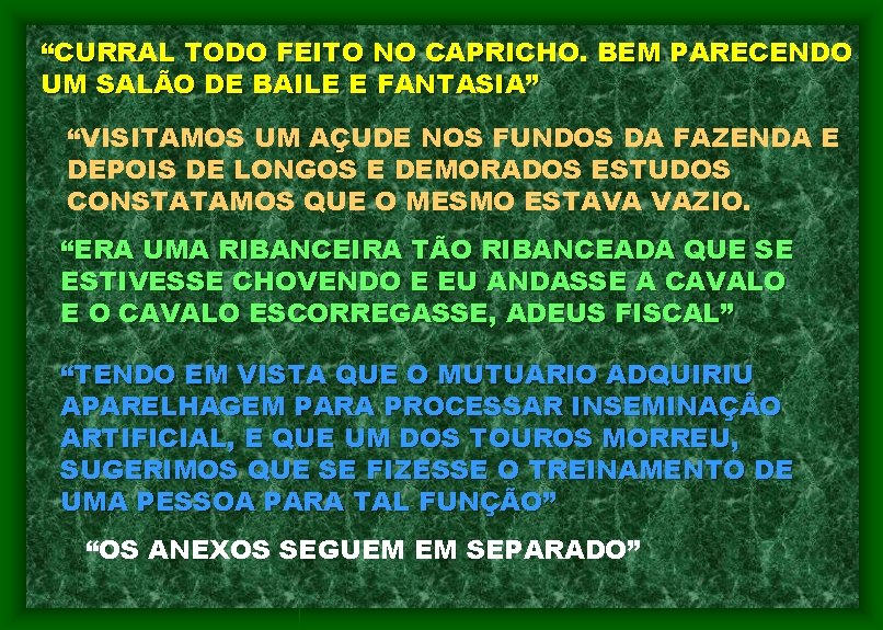 “CURRAL TODO FEITO NO CAPRICHO. BEM PARECENDO UM SALÃO DE BAILE E FANTASIA” “VISITAMOS