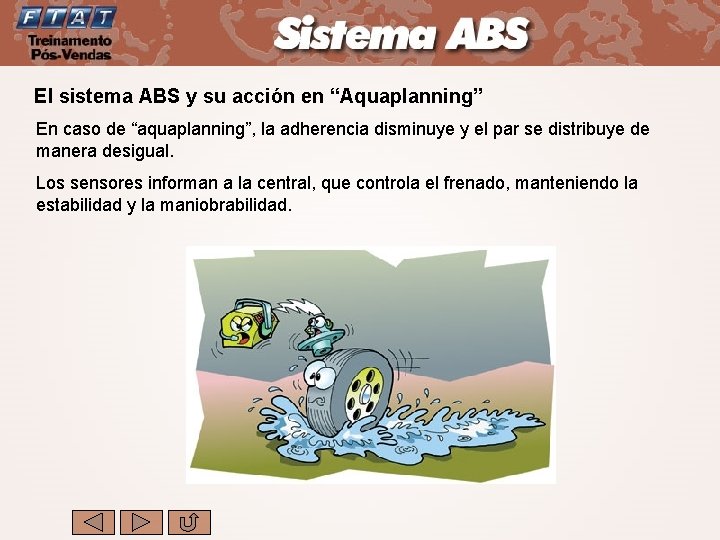 El sistema ABS y su acción en “Aquaplanning” En caso de “aquaplanning”, la adherencia