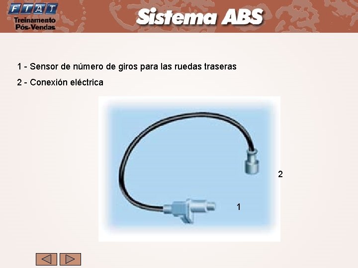 1 - Sensor de número de giros para las ruedas traseras 2 - Conexión