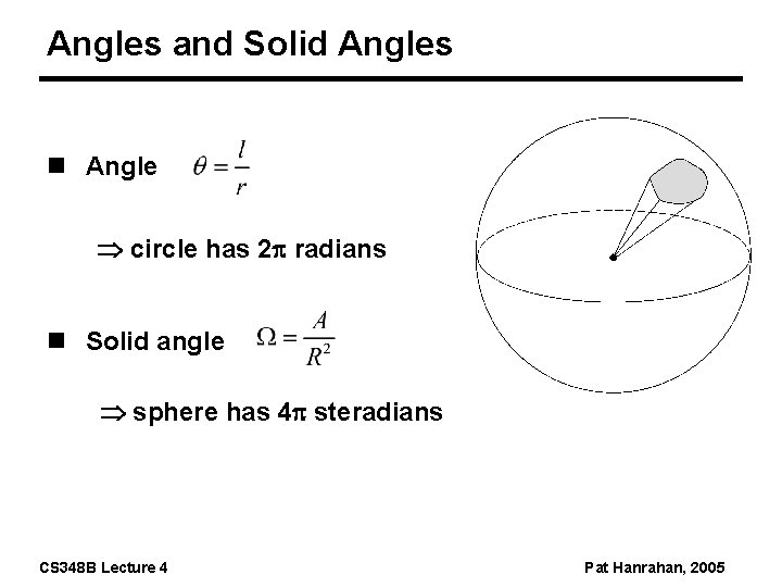 Angles and Solid Angles n Angle circle has 2 p radians n Solid angle