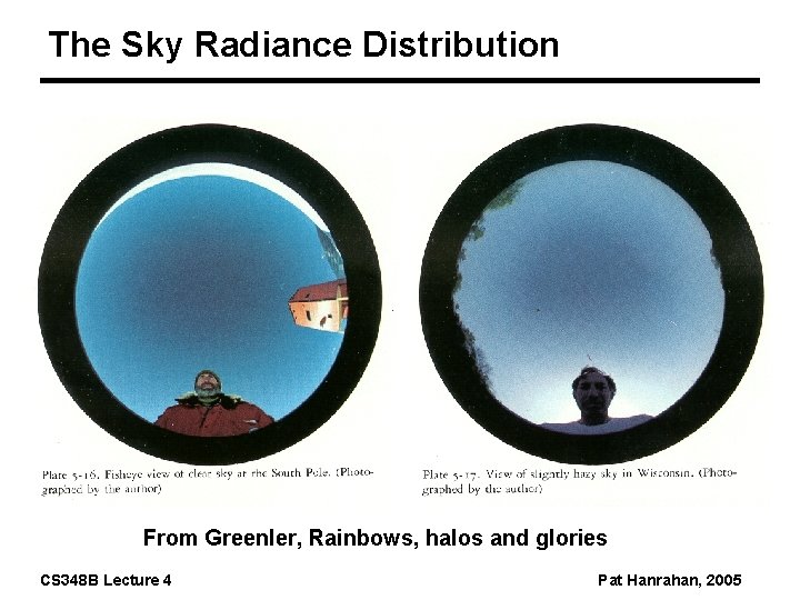 The Sky Radiance Distribution From Greenler, Rainbows, halos and glories CS 348 B Lecture