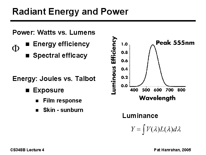 Radiant Energy and Power: Watts vs. Lumens n Energy efficiency n Spectral efficacy Energy: