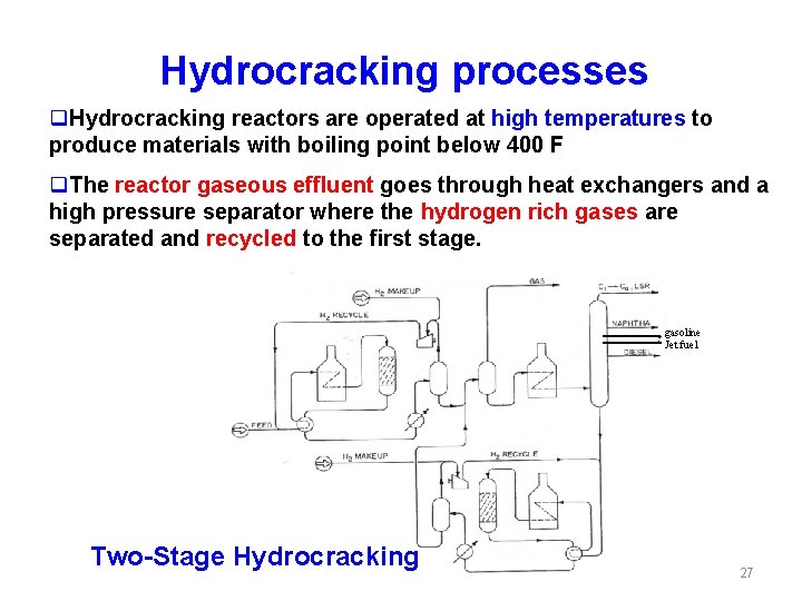 Hydrocracking processes q. Hydrocracking reactors are operated at high temperatures to produce materials with