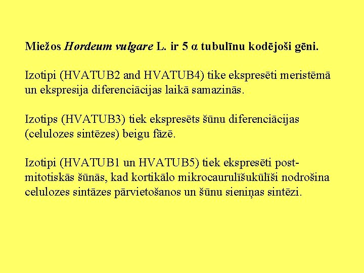 Miežos Hordeum vulgare L. ir 5 α tubulīnu kodējoši gēni. Izotipi (HVATUB 2 and