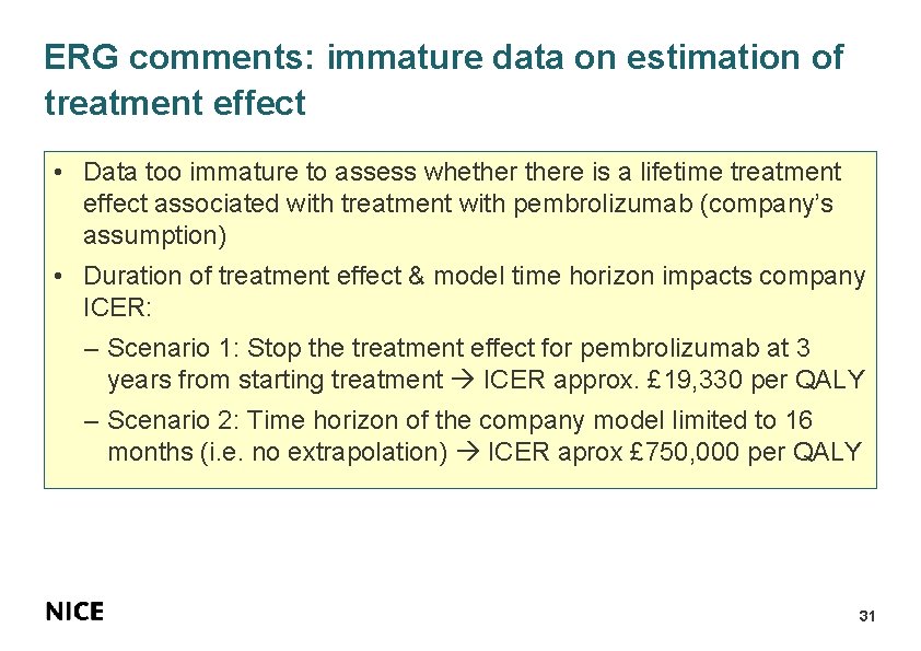 ERG comments: immature data on estimation of treatment effect • Data too immature to