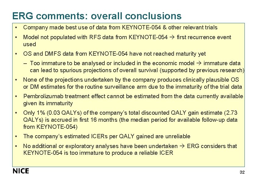 ERG comments: overall conclusions • Company made best use of data from KEYNOTE-054 &