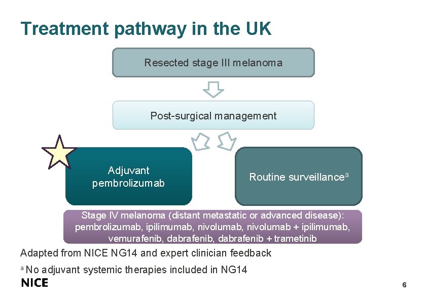 Treatment pathway in the UK Resected stage III melanoma Post-surgical management Adjuvant pembrolizumab Routine