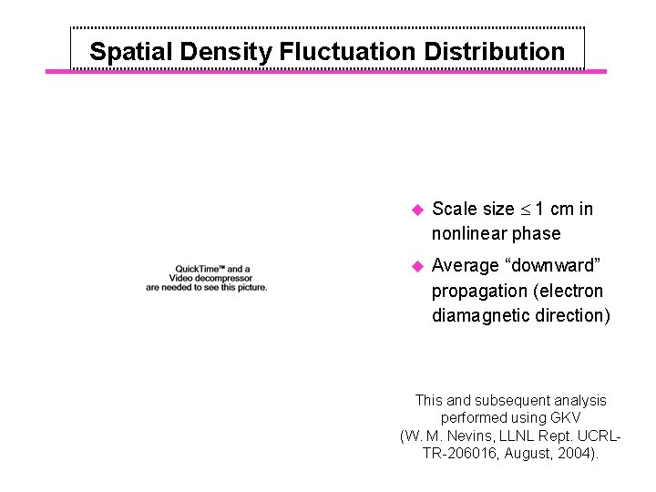 Spatial Density Fluctuation Distribution u Scale size 1 cm in nonlinear phase u Average