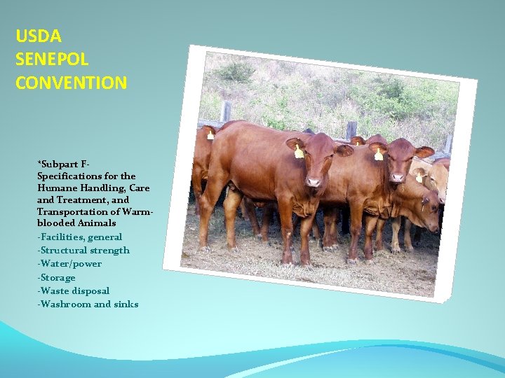 USDA SENEPOL CONVENTION *Subpart FSpecifications for the Humane Handling, Care and Treatment, and Transportation