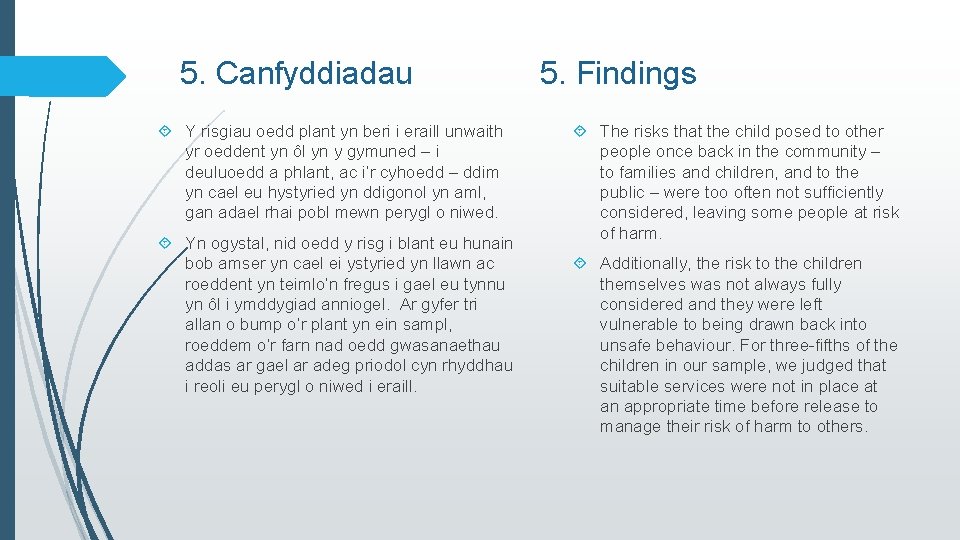 5. Canfyddiadau Y risgiau oedd plant yn beri i eraill unwaith yr oeddent yn