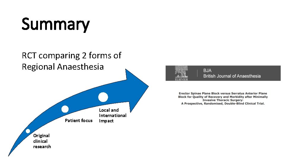 Summary RCT comparing 2 forms of Regional Anaesthesia Patient focus Original clinical research Local