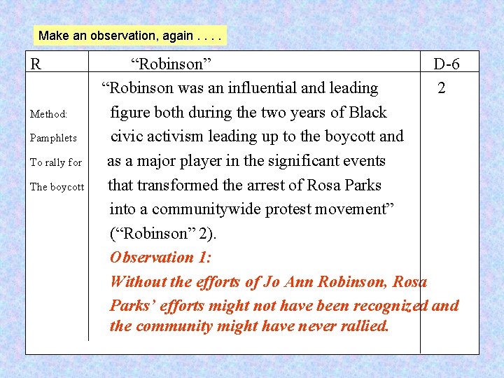 Make an observation, again. . R Method: Pamphlets To rally for The boycott “Robinson”