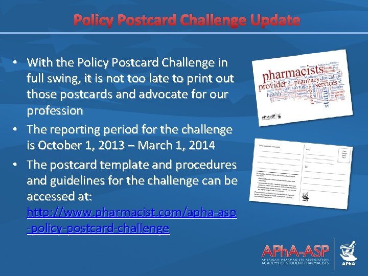 Policy Postcard Challenge Update • With the Policy Postcard Challenge in full swing, it