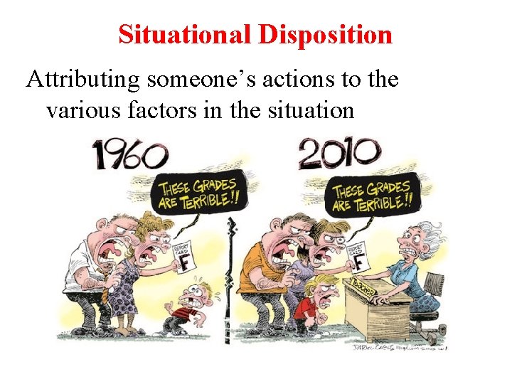 Situational Disposition Attributing someone’s actions to the various factors in the situation 