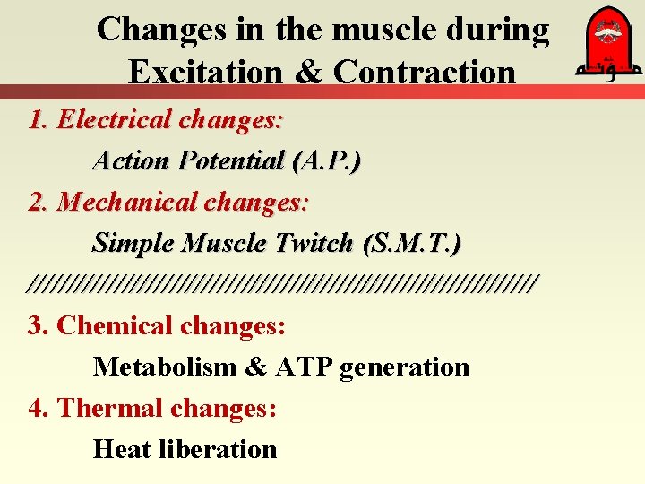 Changes in the muscle during Excitation & Contraction 1. Electrical changes: Action Potential (A.