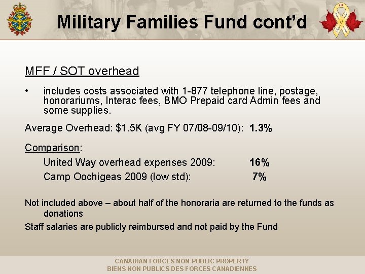 Military Families Fund cont’d MFF / SOT overhead • includes costs associated with 1