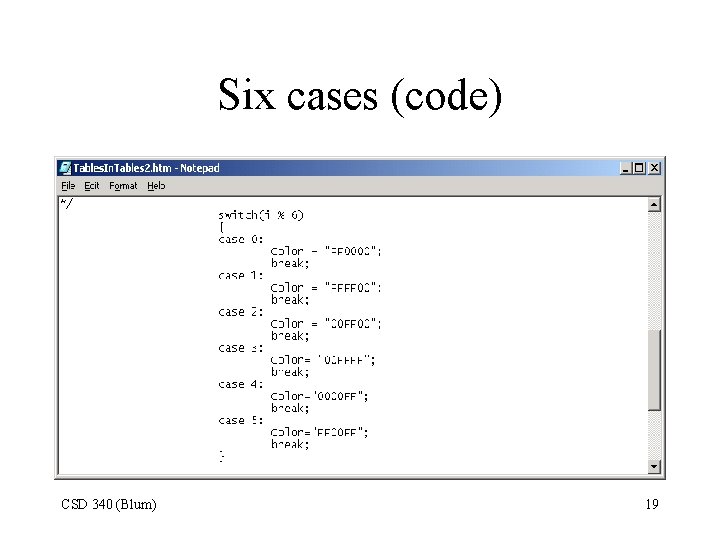 Six cases (code) CSD 340 (Blum) 19 