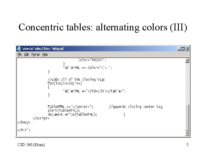 Concentric tables: alternating colors (III) CSD 340 (Blum) 5 