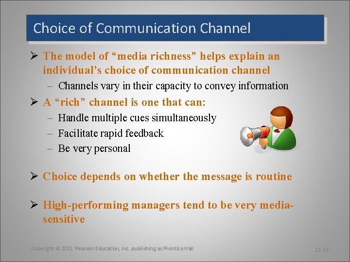 Choice of Communication Channel Ø The model of “media richness” helps explain an individual’s